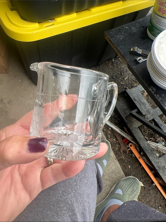 Source Unknown Other - Vintage Etched Glass Creamer Pitcher - Clear